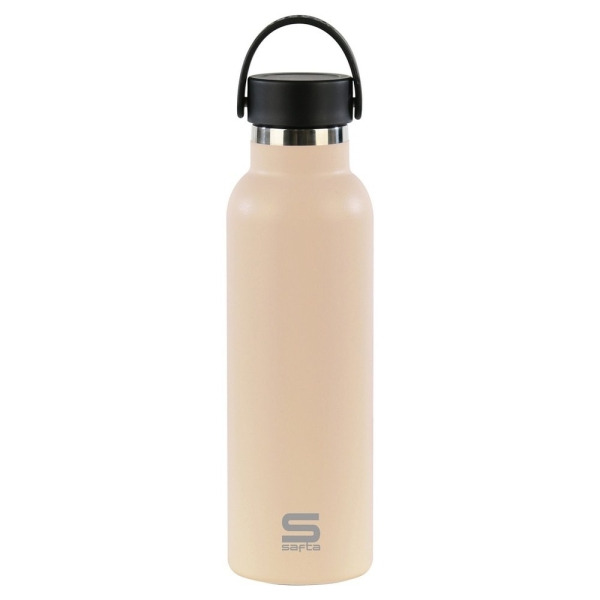 Safta Botella Termo de 600ml - Acero Inoxidable - Base de Silicona Antideslizante - Asa Superior - Color Beige