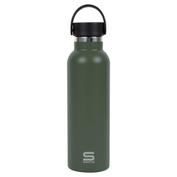 Safta Botella Termo de 600ml - Acero Inoxidable - Base de Silicona Antideslizante - Asa Superior - Color Verde