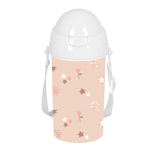 Safta Flores Botella de 500ml - PVC sin BPA - Pajita Interior - 73x73x195mm - Color Rosa Pastel