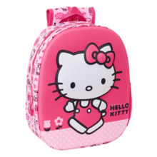 Safta Hello Kitty Mochila 3D - Asa de Mano - Portabotellas Lateral - 27x33x10cm - Color Rosa