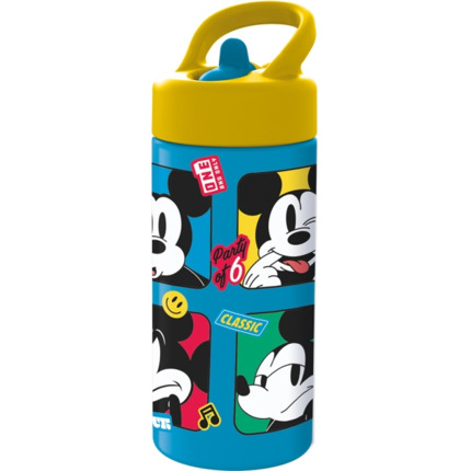 Safta Mickey Mouse Good Day Botella de 410ml - PVC sin BPA - Tapon Antigoteo con Pajita - Color Azul
