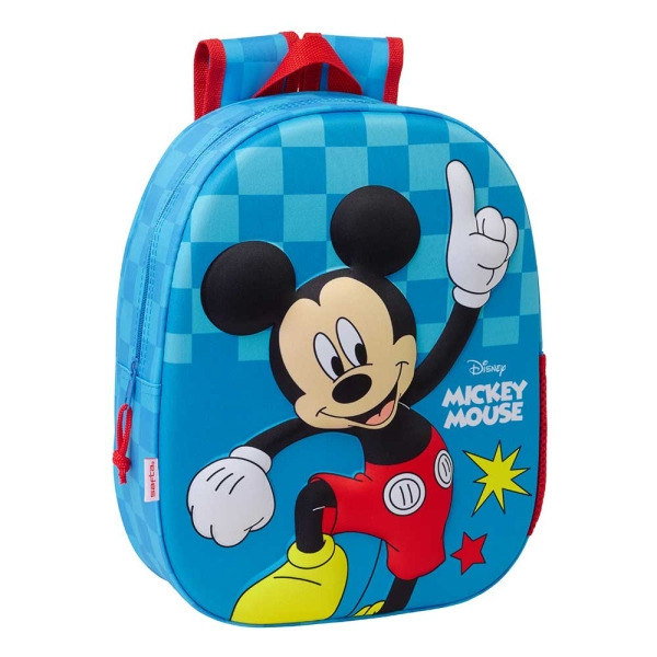 Safta Mickey Mouse Mochila 3D de 8.64L - Portabotellas - Tarjeta de Identificacion Personal - Hombreras Acolchadas - 27x33x10cm