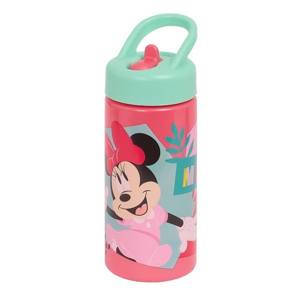 Safta Minnie Mouse Me Time Botella de 410ml - Pajita Integrada - Valvula de Salida de Agua - Asa Superior - Tapon Roscado - 17.8