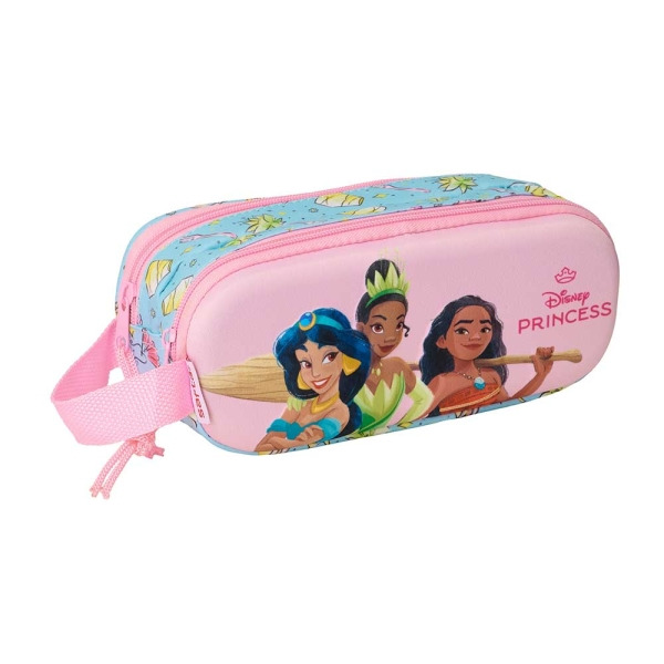 Safta Princesas Disney Estuche Portatodo 3D de 1L - 2 Compartimentos - Cierre de Cremallera - Asa de Mano - 21x8x6cm - Color Azu