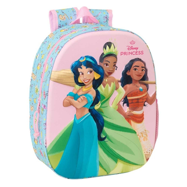 Safta Princesas Disney Mochila 3D de 8.64L - Portabotellas - Tarjeta de Identificacion Personal - Hombreras Acolchadas - 27x33x1