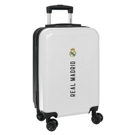 Safta Real Madrid 1ª Equipacion 24/25 Maleta con Ruedas 20" - Asa Telescopica - 4 Ruedas Giratorias - Cierre con Candado - 34.5x55x20cm - Color Blanco/Negro