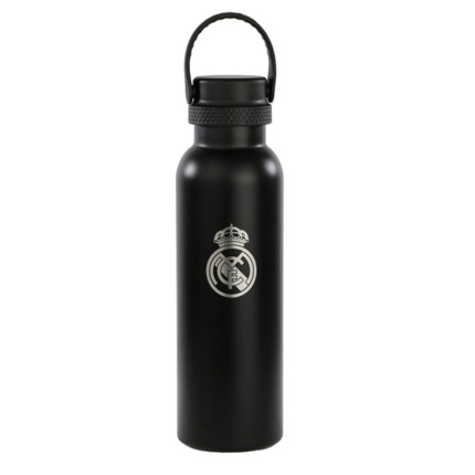 Safta Real Madrid 2ª Equipacion 24/25 Botella Reutilizable 600ml - Doble Pared con Aislamiento - Base de Silicona - Conserva Temperatura 12h Caliente / 24h Caliente - 25x7.3x7.3cm - Color Negro