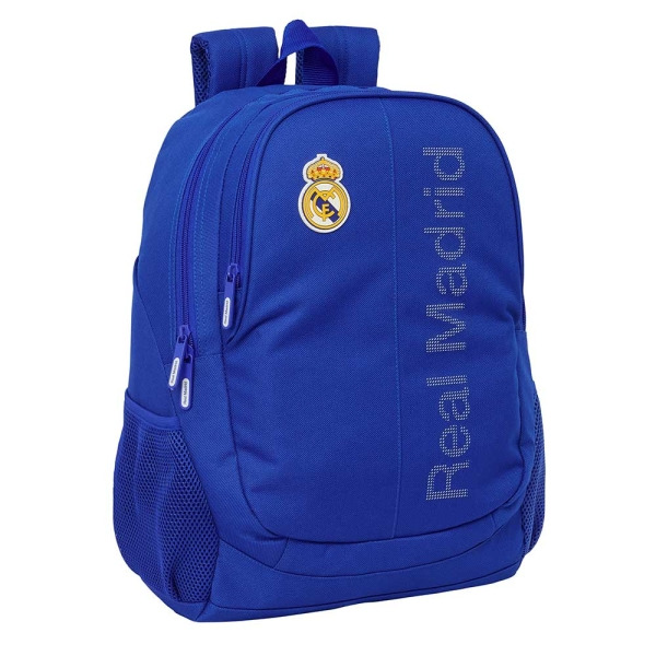 Safta Real Madrid Mochila Adaptable a Carro - Portabotellas - Dos Compartimentos Grandes - Doble Cremallera - Hombreras Ergonomi