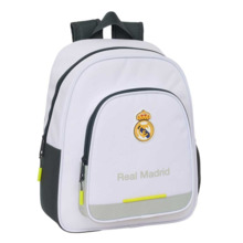 Safta Real Madrid Mochila Infantil de 10L - Adaptable a Carro - 2 Compartimentos - Portabotellas - 28x34x10cm - Color Blanco y N