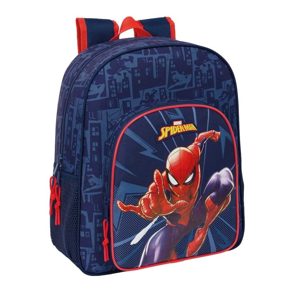 Safta Spider-Man Mochila - Adaptable a Carro - Portabotellas - Doble Tirador en Cremallera - Hombreras Ergonomicas Acolchadas -