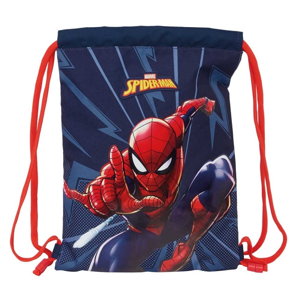 Safta Spider-Man Saco Plano - Bolsillo con Cremallera - Cierre con Cordones - 3L - Ligero y Compacto - 260x10x340mm - Color Azul