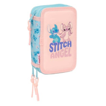 Safta Stitch Ohana Plumier de 3 Pisos - 37 Piezas - 1.3L - Goma - Lapiz - Boligrafos - Sacapuntas - Reglas - 16 Colores - 14 Rot
