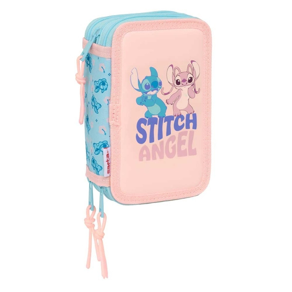 Safta Stitch Ohana Plumier de 3 Pisos - 37 Piezas - 1.3L - Goma - Lapiz - Boligrafos - Sacapuntas - Reglas - 16 Colores - 14 Rot