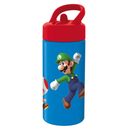 Safta Super Mario Botella de 410ml - Cierre Hermetico - Valvula de Salida de Agua - Asa Superior - Tapon Roscado - Color Rojo y Azul