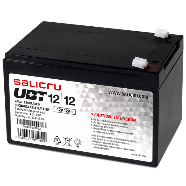Salicru UBT 12/12 Bateria AGM Recargable de 12 Ah / 12 V - Color Negro