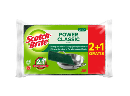 Scotch-Brite Classic Pack de 3 Estropajos de Cocina - Promocion 2 + 1 Gratis - Color Verde Oscuro