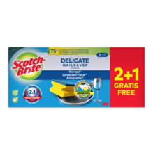 Scotch-Brite Delicate Pack de 3 Estropajos de Cocina - Proteccion para los Dedos - Promocion 2 + 1 Gratis - No Raya - Color Amar