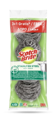 Scotch-Brite Pack de 4 Estropajos de Acero Inoxidable - Promocion 3 + 1 Gratis - Color Gris Metalizado