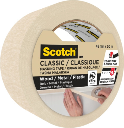 Scotch Classic Cinta de Pintor para Enmascarar 48mm x 50m - 70% PEFC - Color Beige