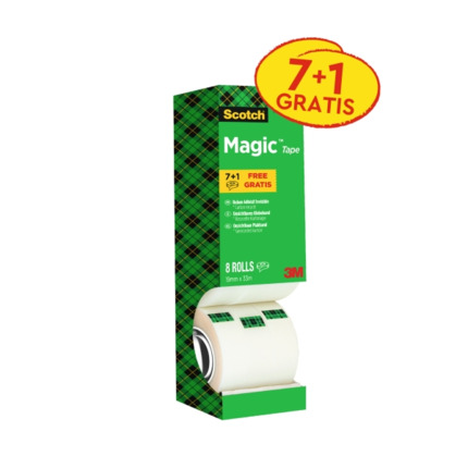 Scotch Magic Pack Ahorro de 8Â Rollos de Cinta Adhesiva Invisible 19mm x 33m - Color Transparente