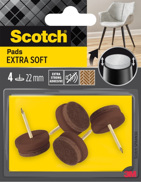 Scotch Pack de 4 Almohadillas de Fieltro con Clavo - Extrasuaves - Diametro de 22mm - Color Marron - SP84N30