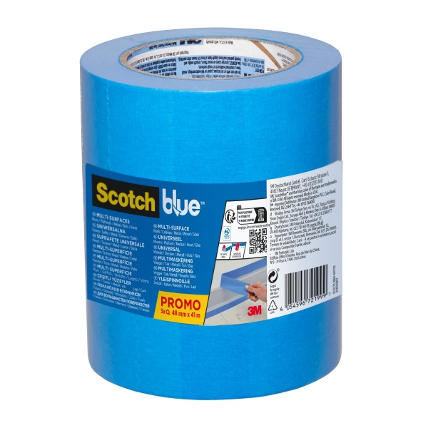 Scotchblue Pack de 3 Cintas de Enmascarar 48mm x 41m - 100% PEFC - Multisuperficie - Color Azul