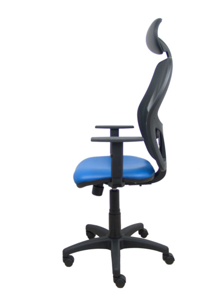 Silla Alocén malla negra asiento similpiel azul brazos regulables cabecero fijo (4)