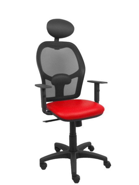 Silla Alocén malla negra asiento similpiel rojo brazos regulables cabecero fijo (1)