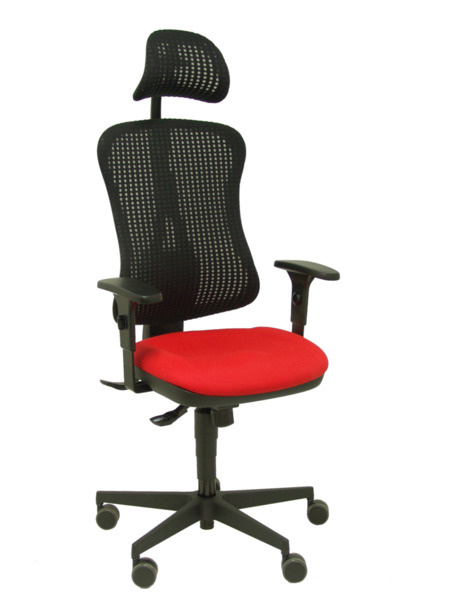 Silla de oficina Agudo sincro malla negra asiento tela rojo brazos regulables con cabecero (1)