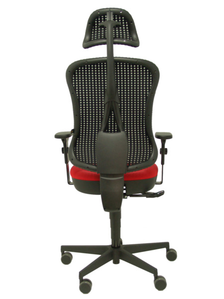 Silla de oficina Agudo sincro malla negra asiento tela rojo brazos regulables con cabecero (6)