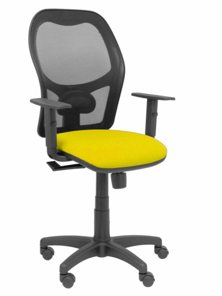 Silla de oficina Alocén malla negra asiento bali amarillo brazos regulables (1)