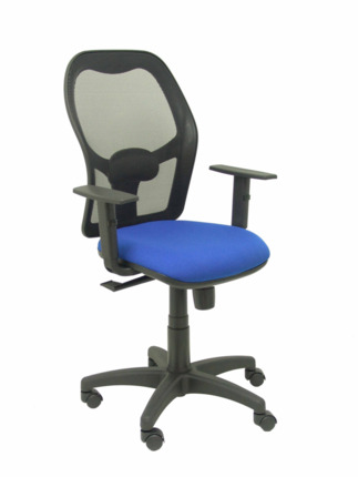 Silla de oficina Alocén malla negra asiento bali azul brazos regulables