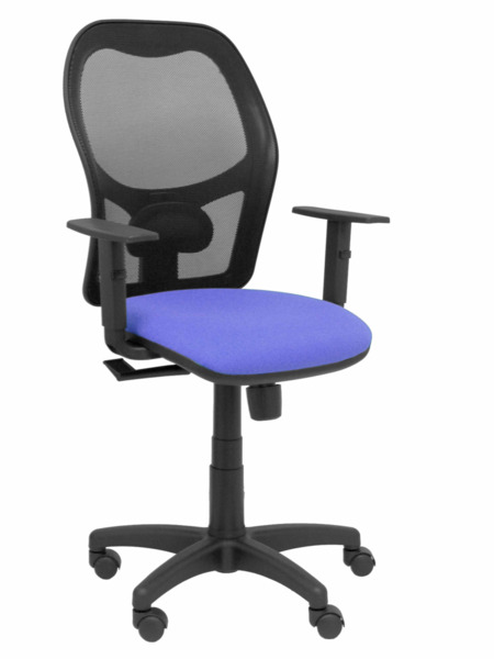 Silla de oficina Alocén malla negra asiento bali azul brazos regulables (1)