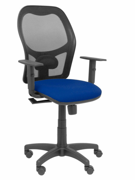 Silla de oficina Alocén malla negra asiento bali azul marino brazos regulables (1)