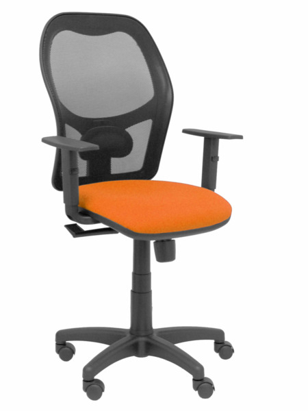 Silla de oficina Alocén malla negra asiento bali naranja brazos regulables (1)