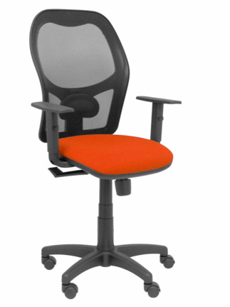 Silla de oficina Alocén malla negra asiento bali naranja brazos regulables