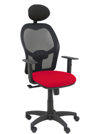 Silla de oficina Alocén malla negra asiento bali rojo brazos regulables cabecero fijo.
