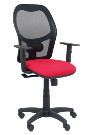 Silla de oficina Alocén malla negra asiento bali rojo brazos regulables