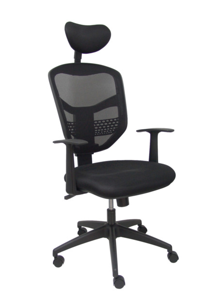 Silla de oficina Chinchilla respaldo malla negro con cabecero asiento 3D negro (1)