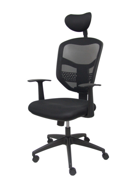 Silla de oficina Chinchilla respaldo malla negro con cabecero asiento 3D negro (3)