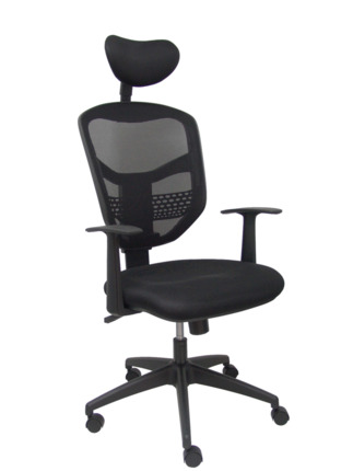 Silla de oficina Chinchilla respaldo malla negro con cabecero asiento 3D negro