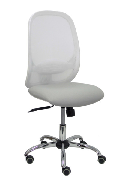 Silla de oficina Cilanco blanca malla blanca asiento bali gris claro base cromada ruedas de parque (1)