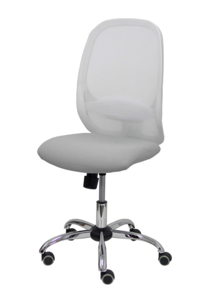 Silla de oficina Cilanco blanca malla blanca asiento bali gris claro base cromada ruedas de parque (3)