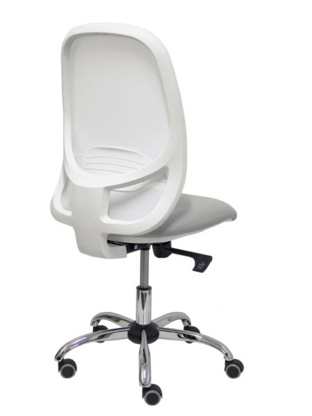 Silla de oficina Cilanco blanca malla blanca asiento bali gris claro base cromada ruedas de parque (7)