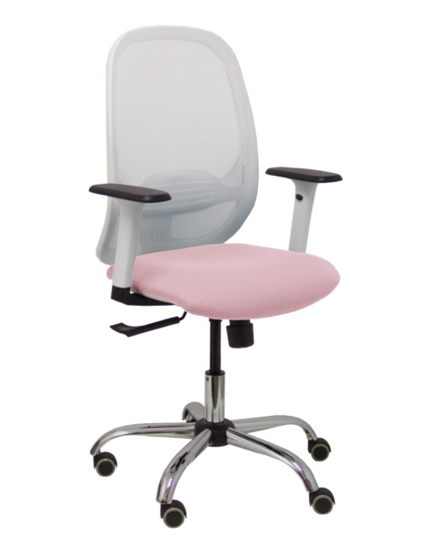 Silla de oficina Cilanco blanca malla blanca asiento bali rosa brazo regulable base cromada ruedas de parqué (1)