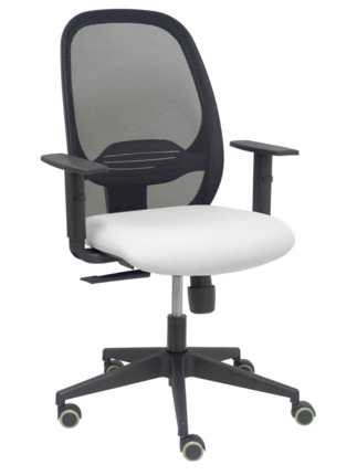 Silla de oficina Cilanco negra malla negra asiento bali blanco brazo regulable.