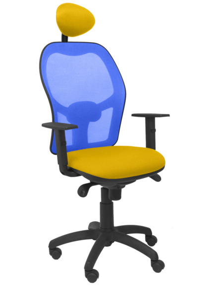 Silla de oficina Jorquera malla azul asiento bali amarillo con cabecero fijo (1)