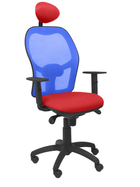 Silla de oficina Jorquera malla azul asiento bali rojo con cabecero fijo (1)