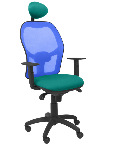 Silla de oficina Jorquera malla azul asiento bali verde claro con cabecero fijo (1)