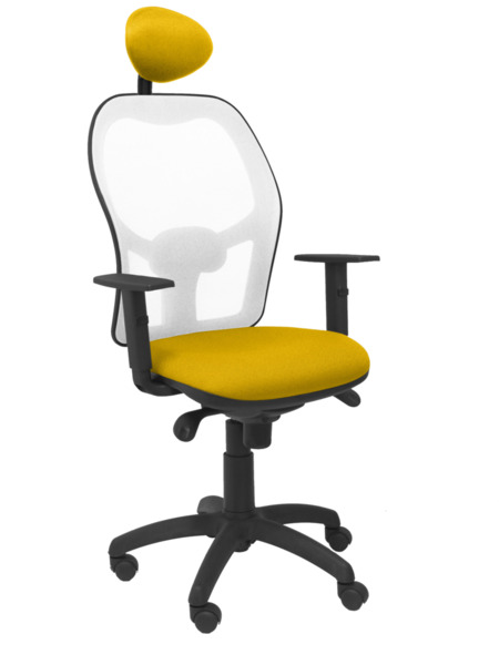 Silla de oficina Jorquera malla blanca asiento bali amarillo con cabecero fijo (1)